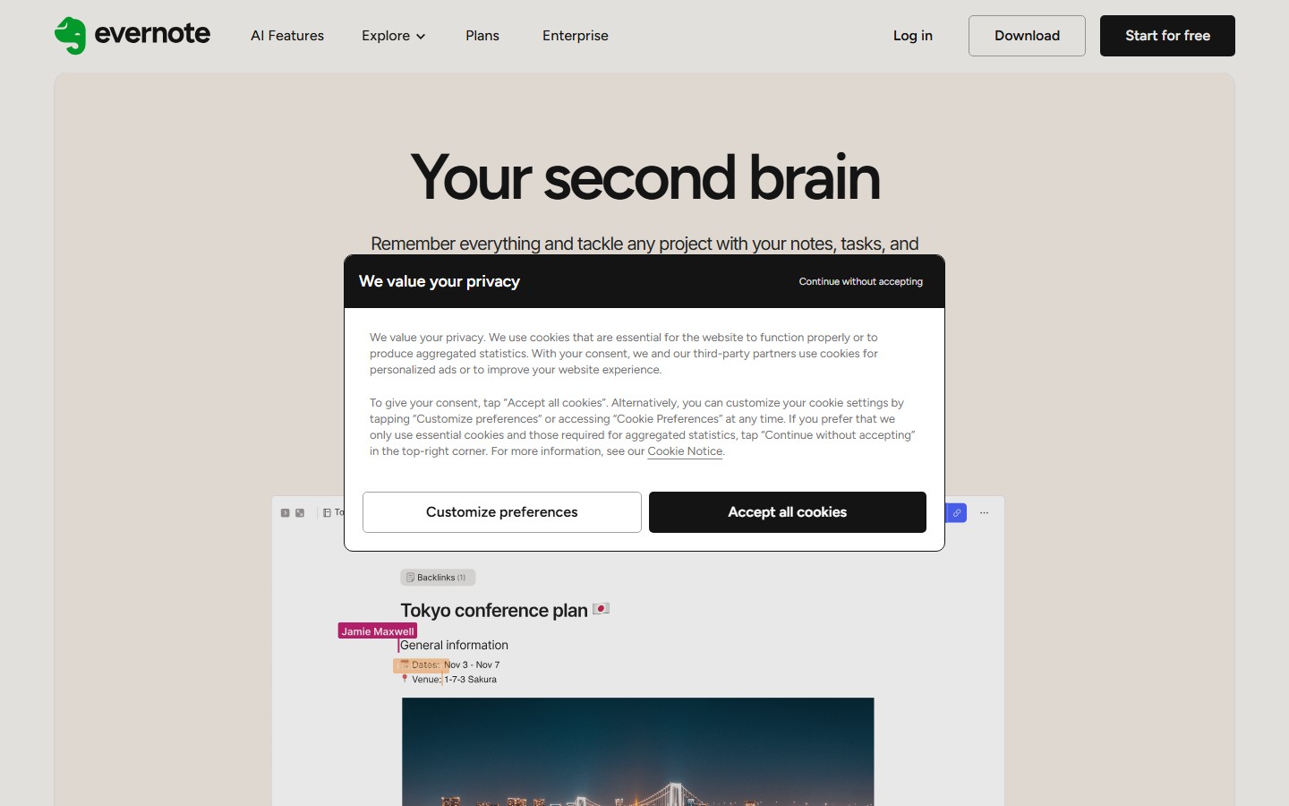 Evernote screenshot