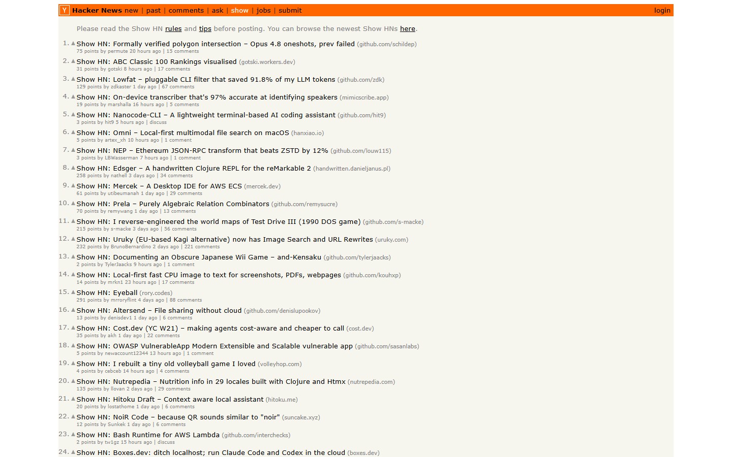 Hacker News screenshot