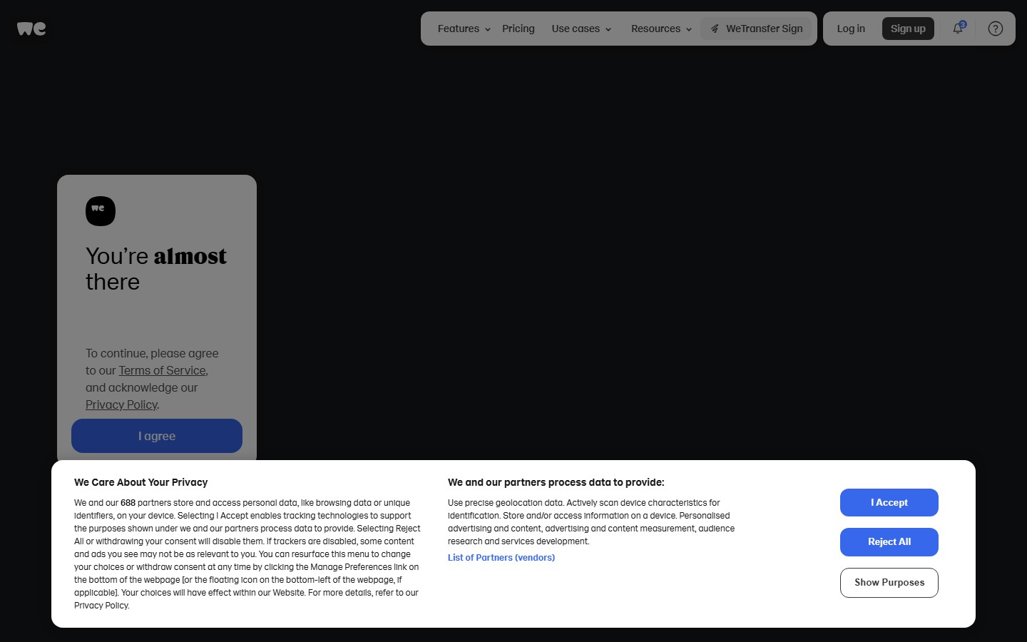 WeTransfer screenshot